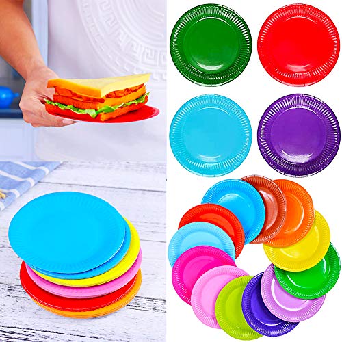 Platos De Papel Para Fiestas, 52 x durable multicolores de Platos de papel ideales para alimentos fríos y calientes(18cm,Tres colores)