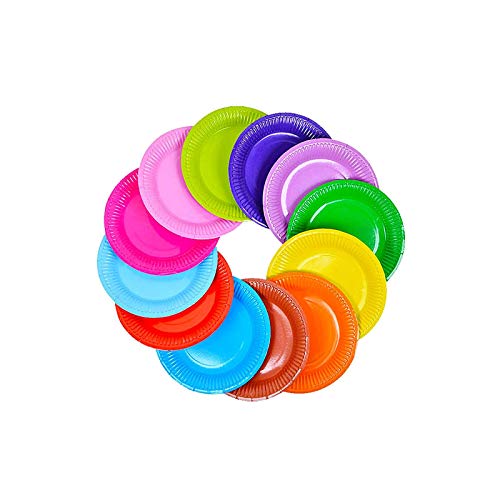 Platos De Papel Para Fiestas, 52 x durable multicolores de Platos de papel ideales para alimentos fríos y calientes(18cm,Tres colores)