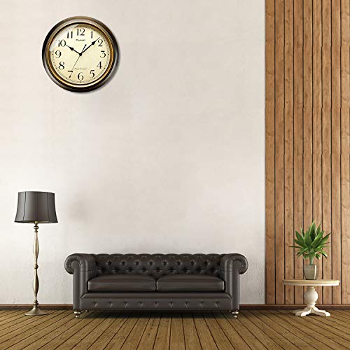 Plumeet Reloj de Pared Retro Grande - Reloj Silencioso Clásico sin Tic-TAC de 33 cm - Adecuado para Decorar Sala, Dormitorio, Oficina - Alimentado por Batería (Numerales arábigos)