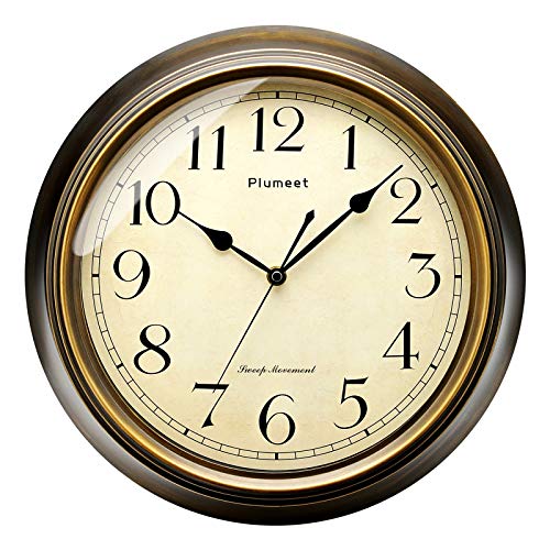 Plumeet Reloj de Pared Retro Grande - Reloj Silencioso Clásico sin Tic-TAC de 33 cm - Adecuado para Decorar Sala, Dormitorio, Oficina - Alimentado por Batería (Numerales arábigos)