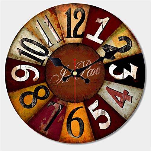 PMWLKJ Reloj de Pared de diseño de vajilla Grande Vintage Silencioso Hogar Creativo Cocina Relojes de Pared Decoración para el hogar Relojes de Pared Retro 34 cm (14 Pulgadas) Rojo