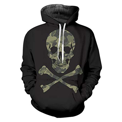 Pokem&Hent Hombre Negro Verde Costura Sudaderas con Capucha 3D Impreso Camuflaje Cráneo Streetwear Camouflage Skull 4XL