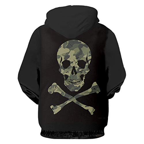 Pokem&Hent Hombre Negro Verde Costura Sudaderas con Capucha 3D Impreso Camuflaje Cráneo Streetwear Camouflage Skull 4XL