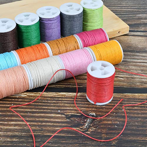 POKIENE Rollos de Cordón Encerado 15pcs, Cordón Encerado de Algodón 1MM, Alambre para Artesanía de Bricolaje, Hacer Joyas Collar de Pulsera -15 Diferentes Colores Longitud 10M de Cada Uno