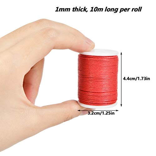 POKIENE Rollos de Cordón Encerado 15pcs, Cordón Encerado de Algodón 1MM, Alambre para Artesanía de Bricolaje, Hacer Joyas Collar de Pulsera -15 Diferentes Colores Longitud 10M de Cada Uno