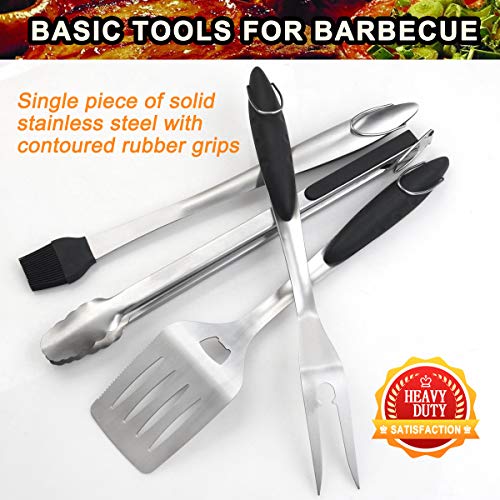 POLIGO 5 Piezas Set Barbacoa Utensilios Parrilla Barbacoa con Estuche para Acampar - Prima Extra Grueso Acero Inoxidable Set Barbacoa Accesorios cumpleaños Navidad papá Hombres