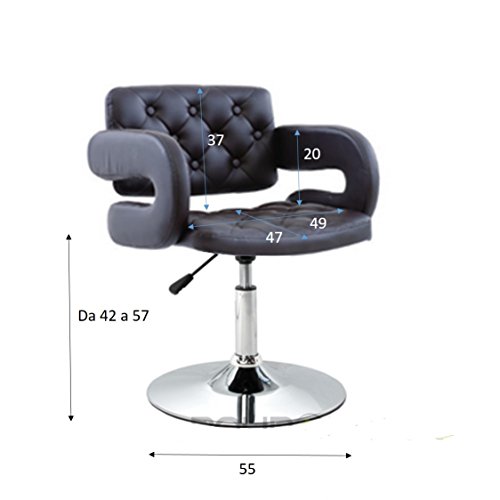 Polironeshop - Lisbona - Sillón taburete giratorio elegante de piel sintética para casa, oficina, vestíbulo, hotel, sala de espera, con pistón de gas, regulable, Negro