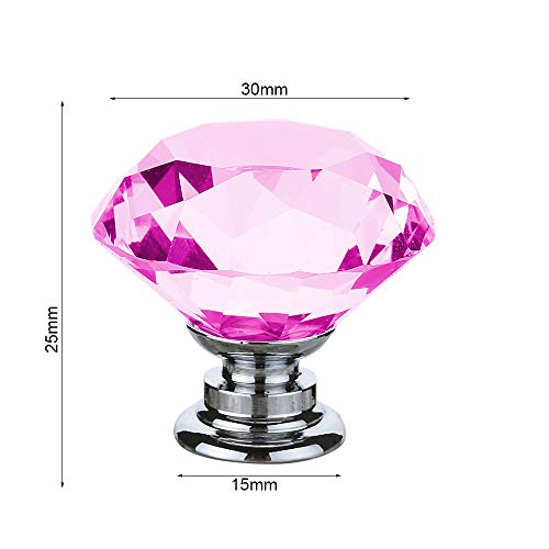 Pomos de cristal de 30 mm para puertas, muebles, armarios, cajones y tiradores con tornillo., rosa