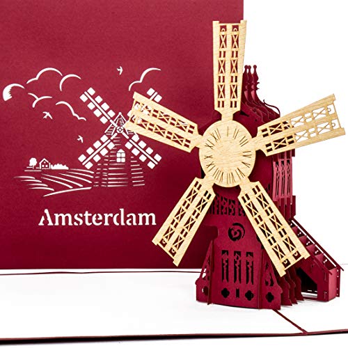 'Pop tarjeta de Up AMSTERDAM – Molino de viento – Tarjeta de Amsterdam, 3d tarjeta Molino de viento, hollandkarte, viaje cupones Holland & Amsterdam