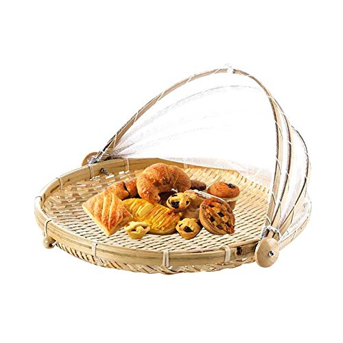 popchilli Cesta de Pan Cesta de Picnic con Gasa Frutero con protección contra Moscas Cubierta de la Cubierta de Insectos Cesta Tejida a Mano Frutero con Cesta Bambú Trenzado Decorativo y Fitting