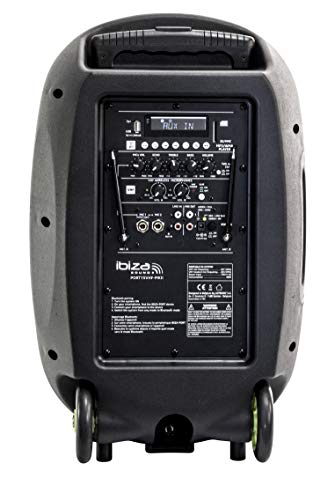 PORT15VHF-MKII - Ibiza - Sistema DE SONORIZACION PORTATIL AUTONOMO 15”/800W con USB-MP3, Rec, VOX, Bluetooth, 2 MICROS VHF, Negro