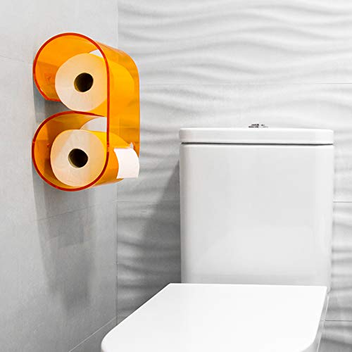 Portarrollos de papel higiénico de metacrilato de original diseño y fácil instalación. Accesorio decoración baño soporte de rollo para pared del cuarto de baño. Dispensador de papel para WC. (Naranja)