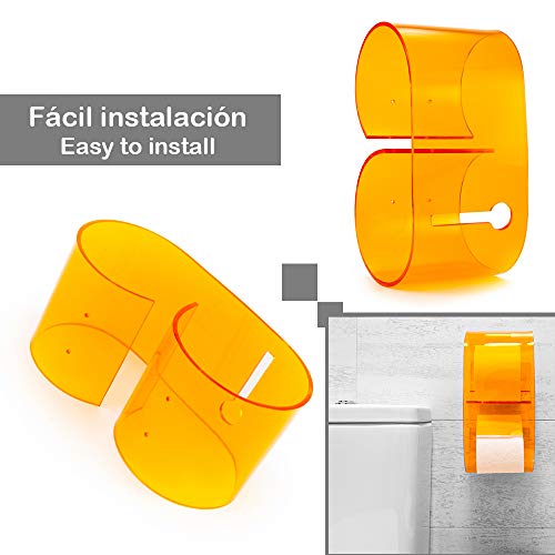 Portarrollos de papel higiénico de metacrilato de original diseño y fácil instalación. Accesorio decoración baño soporte de rollo para pared del cuarto de baño. Dispensador de papel para WC. (Naranja)