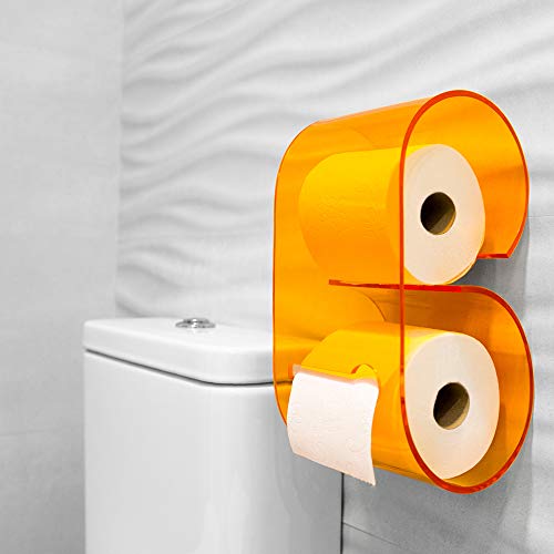 Portarrollos de papel higiénico de metacrilato de original diseño y fácil instalación. Accesorio decoración baño soporte de rollo para pared del cuarto de baño. Dispensador de papel para WC. (Naranja)