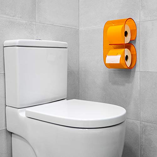 Portarrollos de papel higiénico de metacrilato de original diseño y fácil instalación. Accesorio decoración baño soporte de rollo para pared del cuarto de baño. Dispensador de papel para WC. (Naranja)