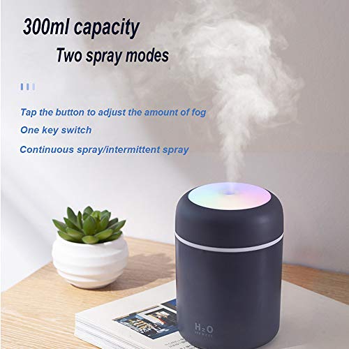 Portátil Humidificador, Mini Humidificadores Ultra Silencioso 300mL Niebla Ajustable Función Apagado Automático, alimentación USB 7-Color LED, para Hogar, Oficina, Yoga etc