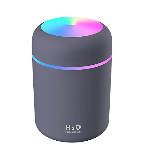 Portátil Humidificador, Mini Humidificadores Ultra Silencioso 300mL Niebla Ajustable Función Apagado Automático, alimentación USB 7-Color LED, para Hogar, Oficina, Yoga etc