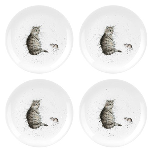 Portmeirion Home & Gifts Wrendale Coupe - Plato de gato y ratón (gato), porcelana de hueso, multicolor, 20,7 x 20,7 x 1 cm