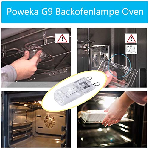 Poweka - Juego de 4 bombillas G9 para horno halógeno (25 W, 230 V, tolerancia de 300 °C)