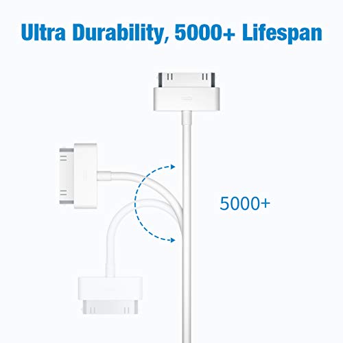 POWERADD - Cable de Datos 30-Pin USB Carga, Cargador Apple MFi Certificado para iPhone 4, iPad 1/2/3 y iPod Carga Rápida, Ligero y Portátil, Blanco