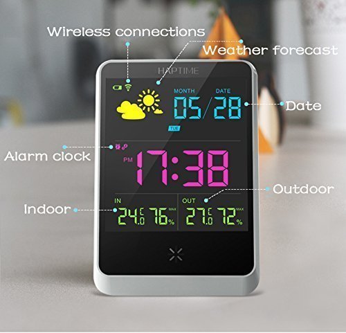 PowerLead inalámbrico Digital reloj despertador estación meteorológica con iluminación nocturna de gran pantalla LCD, reloj de mesa indoor/outdoor con previsión/temperatura/humedad