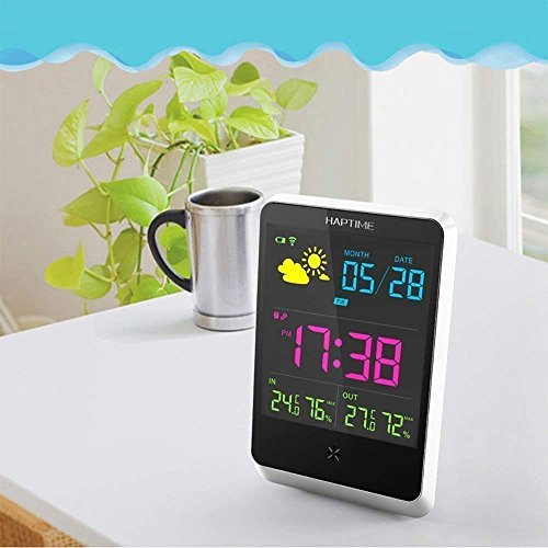 PowerLead inalámbrico Digital reloj despertador estación meteorológica con iluminación nocturna de gran pantalla LCD, reloj de mesa indoor/outdoor con previsión/temperatura/humedad