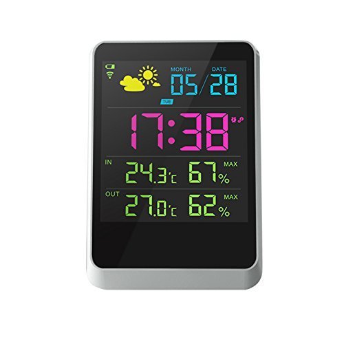 PowerLead inalámbrico Digital reloj despertador estación meteorológica con iluminación nocturna de gran pantalla LCD, reloj de mesa indoor/outdoor con previsión/temperatura/humedad