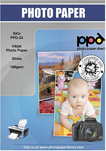 PPD A4 Papel Fotográfico Brillante (180 g/m2, 50 Hojas, Inkjet) - PPD-24-50