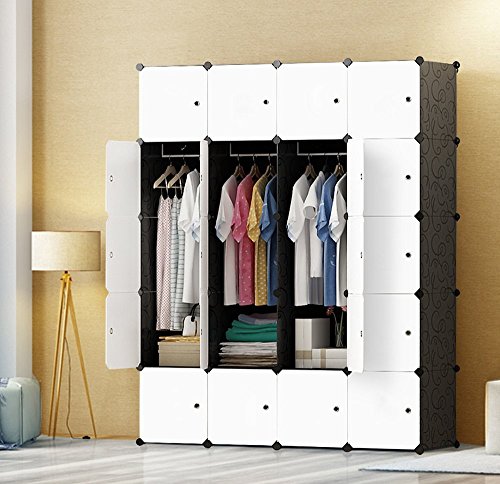 PREMAG Armario de Armario portátil DIY, Organizador de Almacenamiento Modular, ropero para Ahorrar Espacio, Cubo más Profundo con Barra Colgante 20 Cubos