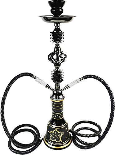 Pre&Mium Cachimba Pipa de Agua Shisha Hookah 55 cm 2 Manguera Cachimba Narguile agua tubo vidrio fumar negro (Shisha)