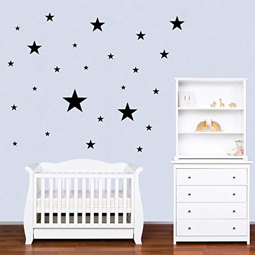 PREMYO 25 Estrellas Pegatinas Pared Infantil - Vinilos Decorativos Habitación Bebé Niños - Fácil de Poner Negro