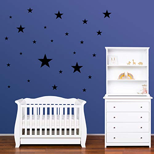 PREMYO 25 Estrellas Pegatinas Pared Infantil - Vinilos Decorativos Habitación Bebé Niños - Fácil de Poner Negro