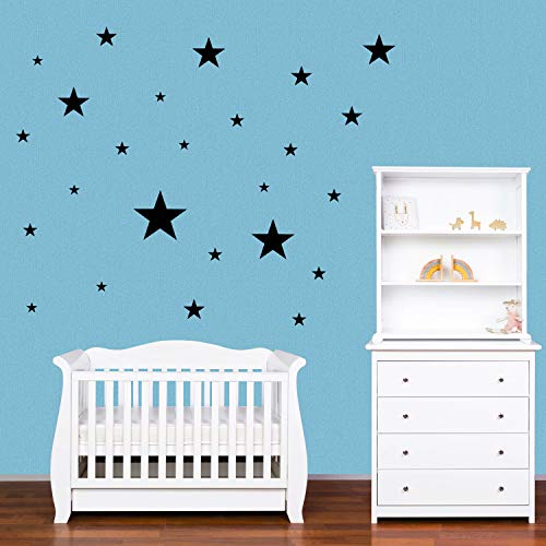 PREMYO 25 Estrellas Pegatinas Pared Infantil - Vinilos Decorativos Habitación Bebé Niños - Fácil de Poner Negro