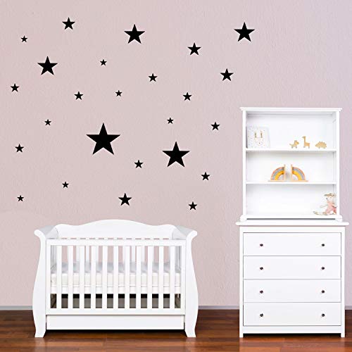 PREMYO 25 Estrellas Pegatinas Pared Infantil - Vinilos Decorativos Habitación Bebé Niños - Fácil de Poner Negro