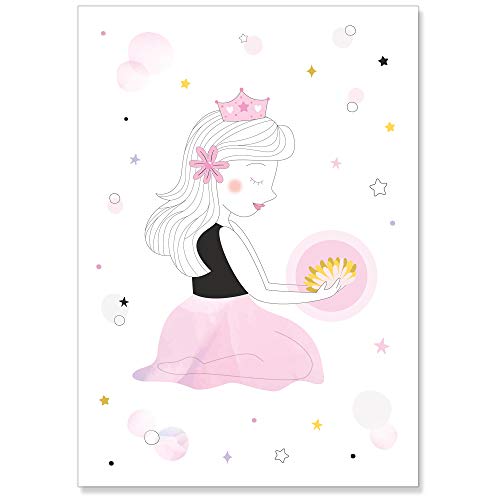 PREMYO Cuadros Infantiles Habitación Niña - Láminas Decorativas para Enmarcar - 3 Póster Princesa Castillo Rosa A4