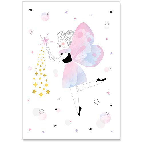 PREMYO Cuadros Infantiles Habitación Niña - Láminas Decorativas para Enmarcar - 3 Póster Princesa Castillo Rosa A4