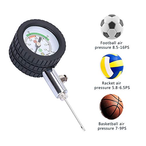 Presión de aire de bola, calibre resistente fabricado en metal, prueba y ajusta la presión para fútbol, rugby, baloncesto, pelotas de voleibol, mini medidor de presión de bola de presión de aire