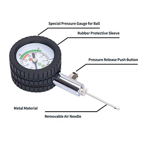 Presión de aire de bola, calibre resistente fabricado en metal, prueba y ajusta la presión para fútbol, rugby, baloncesto, pelotas de voleibol, mini medidor de presión de bola de presión de aire