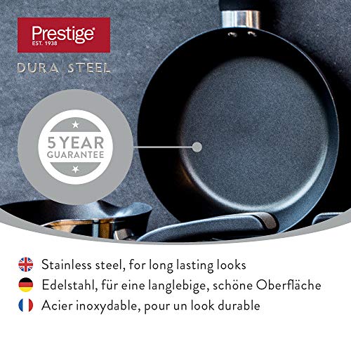 Prestige Durasteel 20 cm sartén Honda, sartén Antiadherente, sartenes de Acero Inoxidable aptas para lavavajillas y Todo Tipo de cocinas, Incluidas Las de inducción