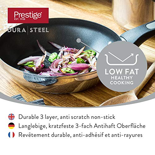 Prestige Durasteel 20 cm sartén Honda, sartén Antiadherente, sartenes de Acero Inoxidable aptas para lavavajillas y Todo Tipo de cocinas, Incluidas Las de inducción