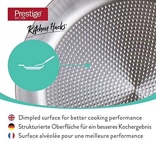 Prestige Kitchen Hacks Juego de 3 sartenes de Acero Inoxidable, Set de sartenes apilables, Juego de sartenes para Todo Tipo de cocinas, Incluidas Las de inducción