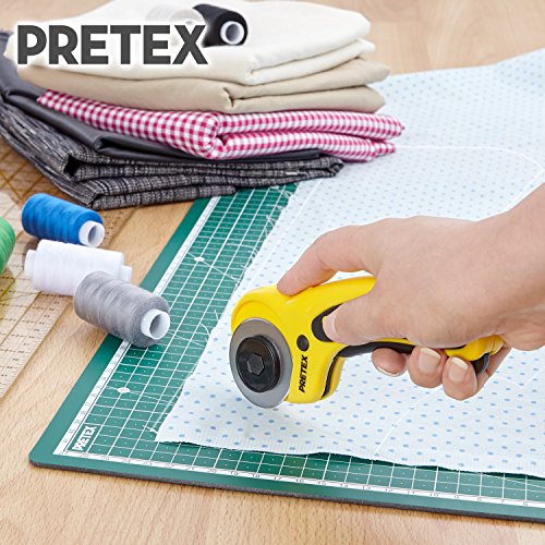 PRETEX Cutter rotativo con Cuchilla Circular de 45 mm + 1 Hoja de Repuesto en Caja anticortes | con 2 años de satisfacción | Cutter rotativo