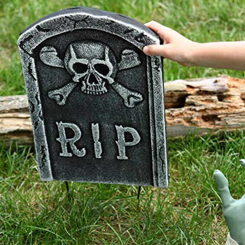 PREXTEX Decoraciones de Cementerio para Halloween escalofriantes 2 en 1 lápida con Manos y Brazos de Zombi