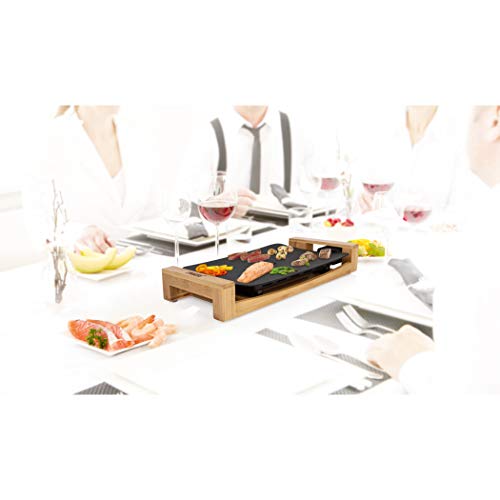 Princess 103010 Table Chef Pure Compacta – Plancha adecuada para 2 Personas, 1600 W, 33 x 25 cm, Negro y bambu