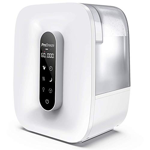 Pro Breeze® Humidificador Ultrasónico de 5.6 litros. con Neblina Fría y Cálida, Pantalla LED, Sensor de Humedad, Temporizador, Apagado Automático y Salida de 360°