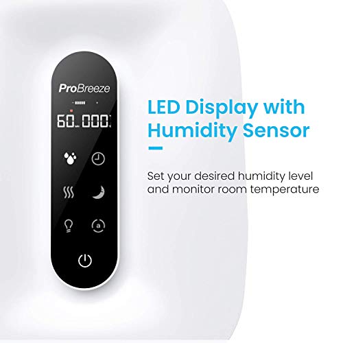 Pro Breeze® Humidificador Ultrasónico de 5.6 litros. con Neblina Fría y Cálida, Pantalla LED, Sensor de Humedad, Temporizador, Apagado Automático y Salida de 360°