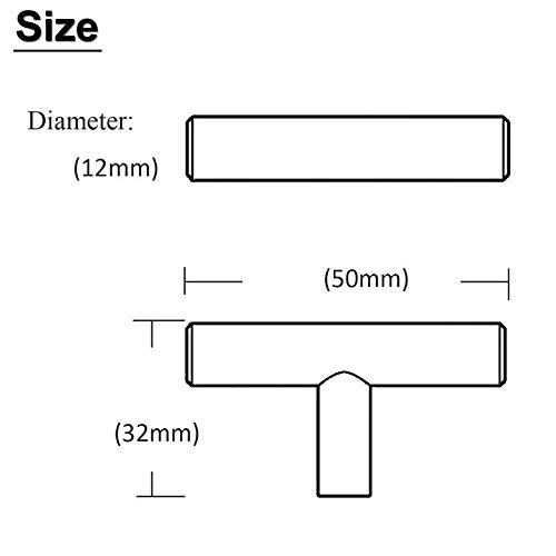 Probrico Pomo de barra en T, de mueble de cocina, acero inoxidable, 12 mm de diámetro