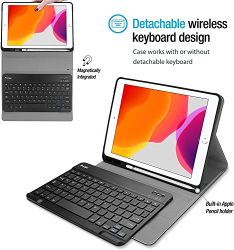 Procase Funda con Teclado Americano para iPad 8 2020 / iPad 7 2019 10.2", Carcasa Delgada con Teclado Inglés Inalámbrico Desmontable Magnético para iPad 10.2 Pulgadas 8ª 2020 y 7ª 2019 –Negro