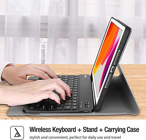 Procase Funda con Teclado Americano para iPad 8 2020 / iPad 7 2019 10.2", Carcasa Delgada con Teclado Inglés Inalámbrico Desmontable Magnético para iPad 10.2 Pulgadas 8ª 2020 y 7ª 2019 –Negro