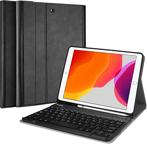 Procase Funda con Teclado Americano para iPad 8 2020 / iPad 7 2019 10.2", Carcasa Delgada con Teclado Inglés Inalámbrico Desmontable Magnético para iPad 10.2 Pulgadas 8ª 2020 y 7ª 2019 –Negro